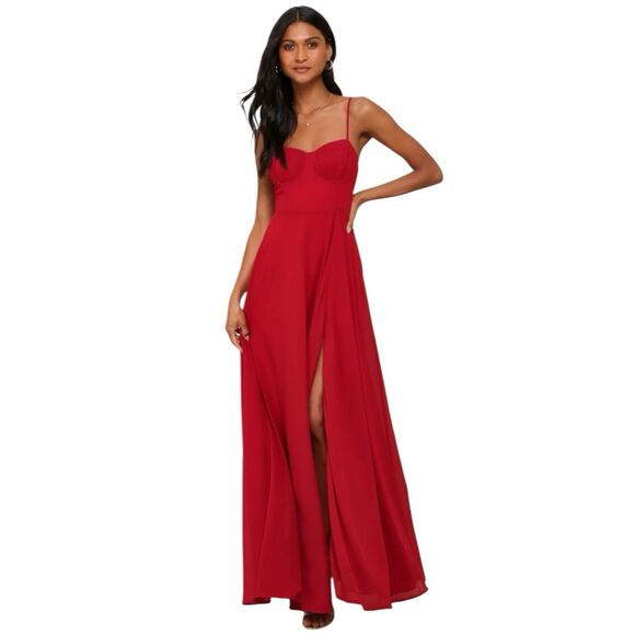 Lulus Dresses & Skirts - Lulus Cause for Commotion Maxi Dress Womens S Red Pleated Bustier Formal Gown